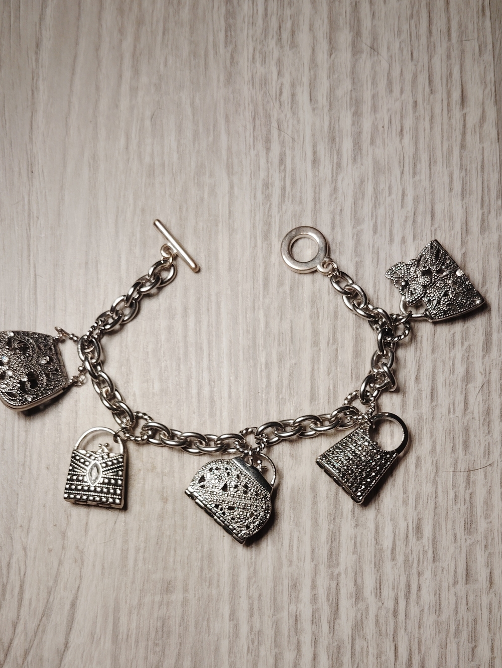 Silver Charm Bracelet with Purse Charms - Women Jewelry